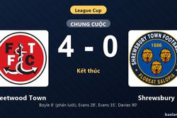 Thống kê trận đấu Fleetwood Town 4-0 Shrewsbury: W. Davies tỏa sáng, Fleetwood Town giành chiến thắng, đi tiếp