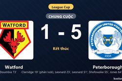Thống k&ecirc; trận đấu Watford 1-5 Peterborough: H. Jones tỏa s&aacute;ng, Peterborough gi&agrave;nh chiến thắng, đi tiếp