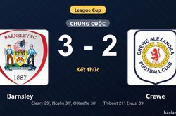Thống kê trận đấu Barnsley 3-2 Crewe: Barnsley ngược dòng ngoạn mục, giành chiến thắng, đi tiếp