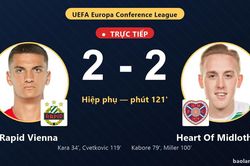 TRỰC TIẾPTrực tiếp Rapid Vienna vs Heart Of Midlothian: Bước v&agrave;o loạt lu&acirc;n lưu, h&ograve;a 2-2