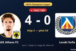 TRỰC TIẾPTrực tiếp AEK Athens FC vs Levski Sofia: AEK Athens FC nới rộng c&aacute;ch biệt 4-0