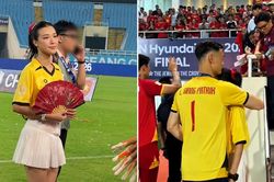 MC Hoàng Oanh ôm Lê Giang Patrik ở chung kết ASEAN Cup 2026