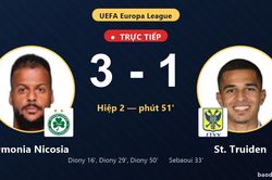 TRỰC TIẾPTrực tiếp Omonia Nicosia vs St. Truiden: Omonia Nicosia nới rộng cách biệt 3-1