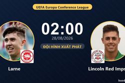 TRỰC TIẾPTrực tiếp Larne vs Lincoln Red Imps FC: Đội h&igrave;nh xuất ph&aacute;t