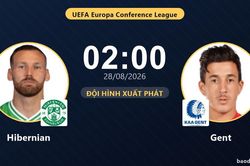 TRỰC TIẾPTrực tiếp Hibernian vs Gent: Đội h&igrave;nh xuất ph&aacute;t