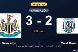 Thống kê trận đấu Newcastle 3-2 West Brom: Newcastle ngược dòng ngoạn mục, giành chiến thắng, đi tiếp