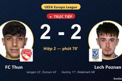TRỰC TIẾPTrực tiếp FC Thun vs Lech Poznan: Lech Poznan gỡ hòa 2-2