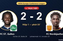 TRỰC TIẾPTrực tiếp FC ST. Gallen vs FC Nordsjaelland: Hết hiệp 1, h&ograve;a 2-2