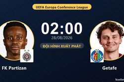 TRỰC TIẾPTrực tiếp FK Partizan vs Getafe: Đội h&igrave;nh xuất ph&aacute;t