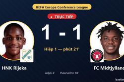 TRỰC TIẾPTrực tiếp HNK Rijeka vs FC Midtjylland: FC Midtjylland gỡ h&ograve;a 1-1