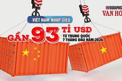 Trung Quốc bán 138,6 tỉ USD hàng hóa sang Việt Nam sau 7 tháng, nhập siêu gần 93 tỉ USD
