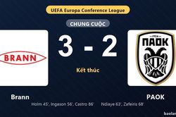 Thống k&ecirc; trận đấu Brann 3-2 PAOK: N. Castro tỏa s&aacute;ng, Brann gi&agrave;nh chiến thắng, đi tiếp