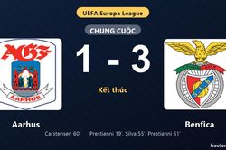 Thống kê trận đấu Aarhus 1-3 Benfica: G. Prestianni tỏa sáng, Benfica giành lợi thế trước lượt còn lại