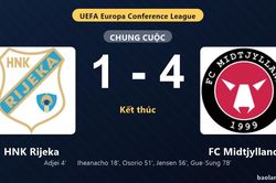 Thống kê trận đấu HNK Rijeka 1-4 FC Midtjylland: FC Midtjylland ngược dòng ngoạn mục, giành chiến thắng, đi tiếp