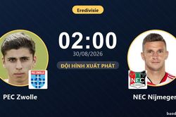 TRỰC TIẾPTrực tiếp PEC Zwolle vs NEC Nijmegen: Đội h&igrave;nh xuất ph&aacute;t