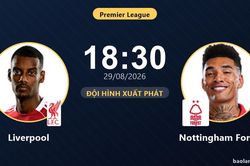 TRỰC TIẾPTrực tiếp Liverpool vs Nottingham Forest: Trận đấu đang diễn ra