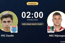 TRỰC TIẾPTrực tiếp PEC Zwolle vs NEC Nijmegen: Đội h&igrave;nh xuất ph&aacute;t