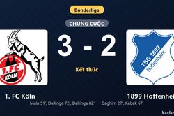 Thống kê trận đấu 1. FC Köln 3-2 1899 Hoffenheim: 1. FC Köln ngược dòng ngoạn mục