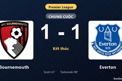 Thống kê trận đấu Bournemouth 1-1 Everton: Hai đội chia điểm