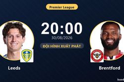 TRỰC TIẾPTrực tiếp Leeds vs Brentford: Thế trận giằng co những ph&uacute;t đầu, chưa c&oacute; b&agrave;n thắng