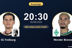 TRỰC TIẾPTrực tiếp SC Freiburg vs Werder Bremen: Đội h&igrave;nh xuất ph&aacute;t