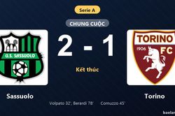 Thống k&ecirc; trận đấu Sassuolo 2-1 Torino: Domenico Berardi tỏa s&aacute;ng, Sassuolo gi&agrave;nh trọn 3 điểm