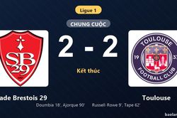 Thống kê trận đấu Stade Brestois 29 2-2 Toulouse: Màn rượt đuổi tỷ số mãn nhãn