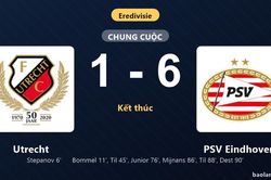 Thống kê trận đấu Utrecht 1-6 PSV Eindhoven: PSV Eindhoven ngược dòng ngoạn mục