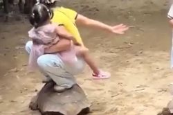 Phẫn nộ cảnh người phụ nữ bế con nhỏ vô tư giẫm lên lưng rùa sống