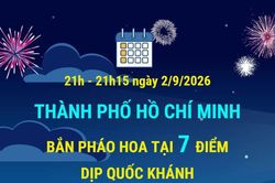 Thành phố Hồ Chí Minh bắn pháo hoa tại 7 điểm dịp Quốc khánh 2/9/2026