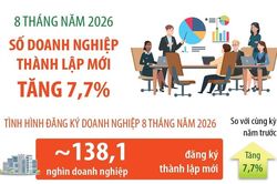 8 th&aacute;ng năm 2026: Số doanh nghiệp th&agrave;nh lập mới tăng 7,7%
