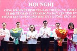 Lạng Sơn: Chính thức đổi tên Ban Tuyên giáo và Dân vận Tỉnh ủy thành Ban Tuyên giáo Tỉnh ủy