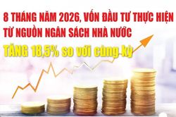 Infographics: 8 tháng, vốn đầu tư thực hiện từ nguồn ngân sách nhà nước ước đạt 546,8 nghìn tỷ đồng