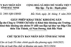 Bắc Ninh cấp phép khai thác hơn 1,63 triệu m3 đất san lấp tại khu vực Đập Cấm