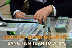 Lịch chốt quyền trả cổ tức bằng tiền tuần tới (từ 7-11/9): DVP trả cổ tức cao nhất 30%