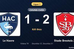 Thống kê trận đấu Le Havre 1-2 Stade Brestois 29: Kamory Doumbia tỏa sáng, Stade Brestois 29 giành trọn 3 điểm