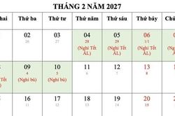 Đề xuất phương án nghỉ Tết Nguyên đán Đinh Mùi, nghỉ lễ Quốc khánh 2027