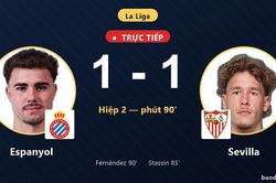 TRỰC TIẾPTrực tiếp Espanyol vs Sevilla: Espanyol gỡ hòa 1-1