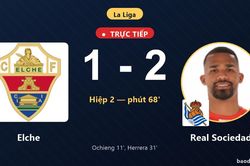 TRỰC TIẾPTrực tiếp Elche vs Real Sociedad: Elche rút ngắn cách biệt 1-2
