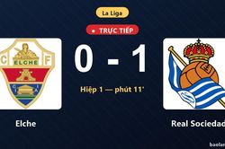 TRỰC TIẾPTrực tiếp Elche vs Real Sociedad: Real Sociedad dẫn 1-0