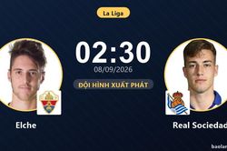 TRỰC TIẾPTrực tiếp Elche vs Real Sociedad: Đội hình xuất phát