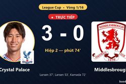 TRỰC TIẾPTrực tiếp Crystal Palace vs Middlesbrough: Crystal Palace nới rộng cách biệt 3-0