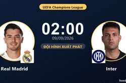TRỰC TIẾPTrực tiếp Real Madrid vs Inter: Đội hình xuất phát