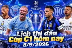 Lịch thi đấu Cúp C1 hôm nay 8/9: Real Madrid đại chiến Inter