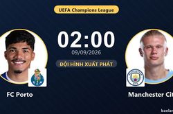TRỰC TIẾPTrực tiếp FC Porto vs Manchester City: Đội hình xuất phát
