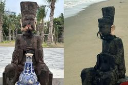 Pho tượng người đàn ông tai to trôi dạt vào bãi biển Cửa Lò