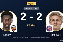 Hòa kịch tính Lorient 2-2, Toulouse vẫn chôn chân ở nhóm cầm đèn đỏ