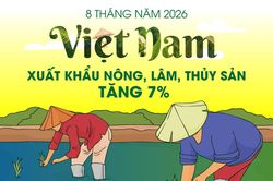 Việt Nam: Xuất khẩu nông, lâm, thủy sản tăng 7% trong 8 tháng năm 2026