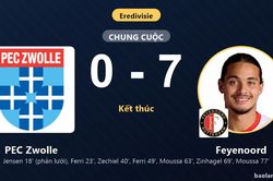 Hủy diệt PEC Zwolle 7-0, Feyenoord vào top 4 khiến đối thủ chìm sâu