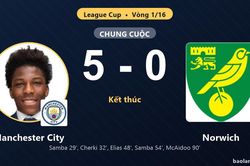 Đè bẹp Norwich 5-0, Manchester City hiên ngang vào vòng 1/8 League Cup
